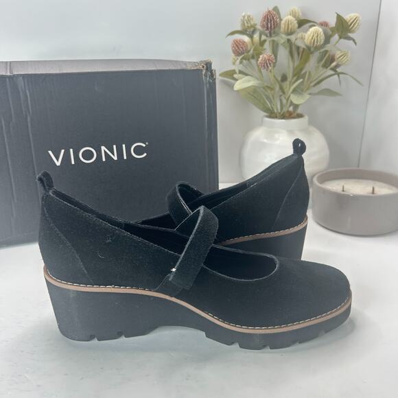 Vionic Alma Mary Jane Wedge Suede Heel Black J0866L1001 Women's 8.5M Tried On - Picture 8 of 11